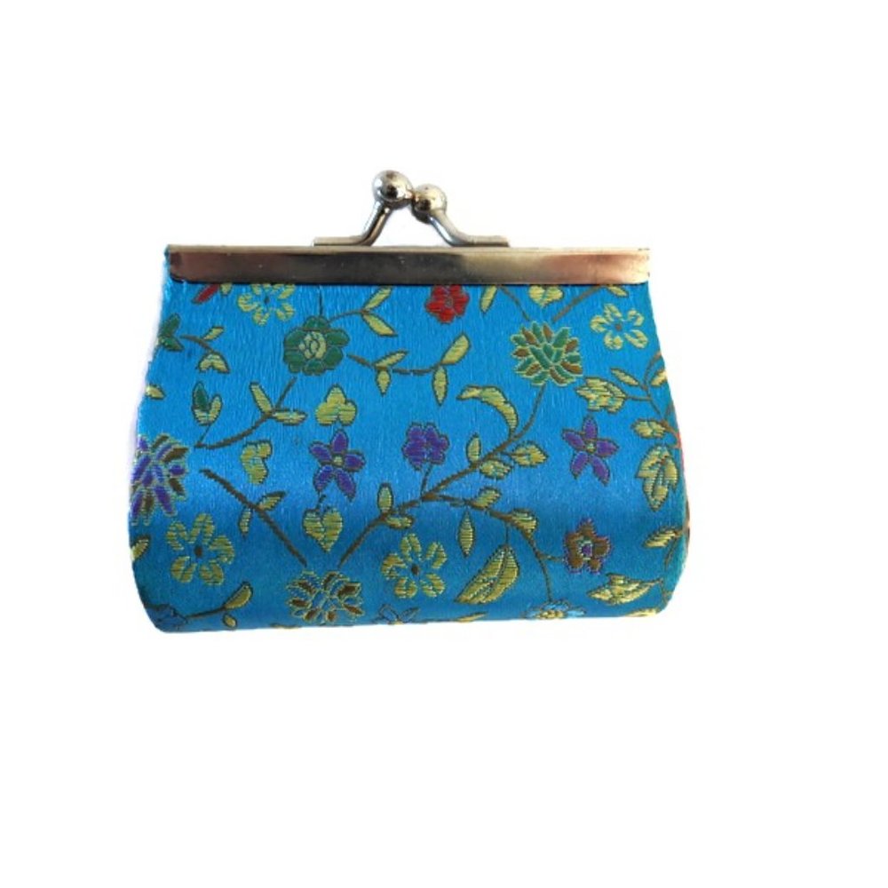 Faux Silk Chinese Coin Change Purse Sky Blue Key Purse Key Holder